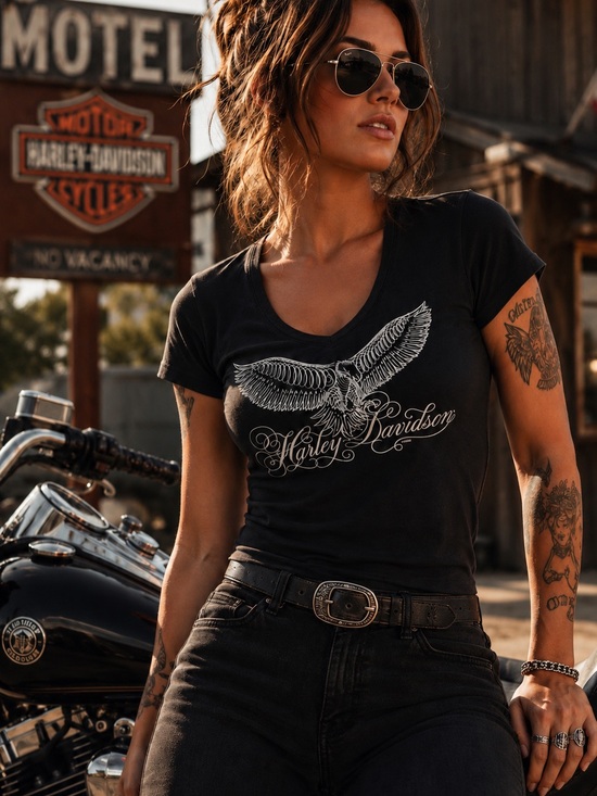 Harley-Davidson Tops - Harley-Davidson Women’s Eagle Graphic V-Neck T-Shirt Size M Traverse City MI